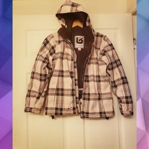 Burton pink and brown plaid snowboarding jacket Xs